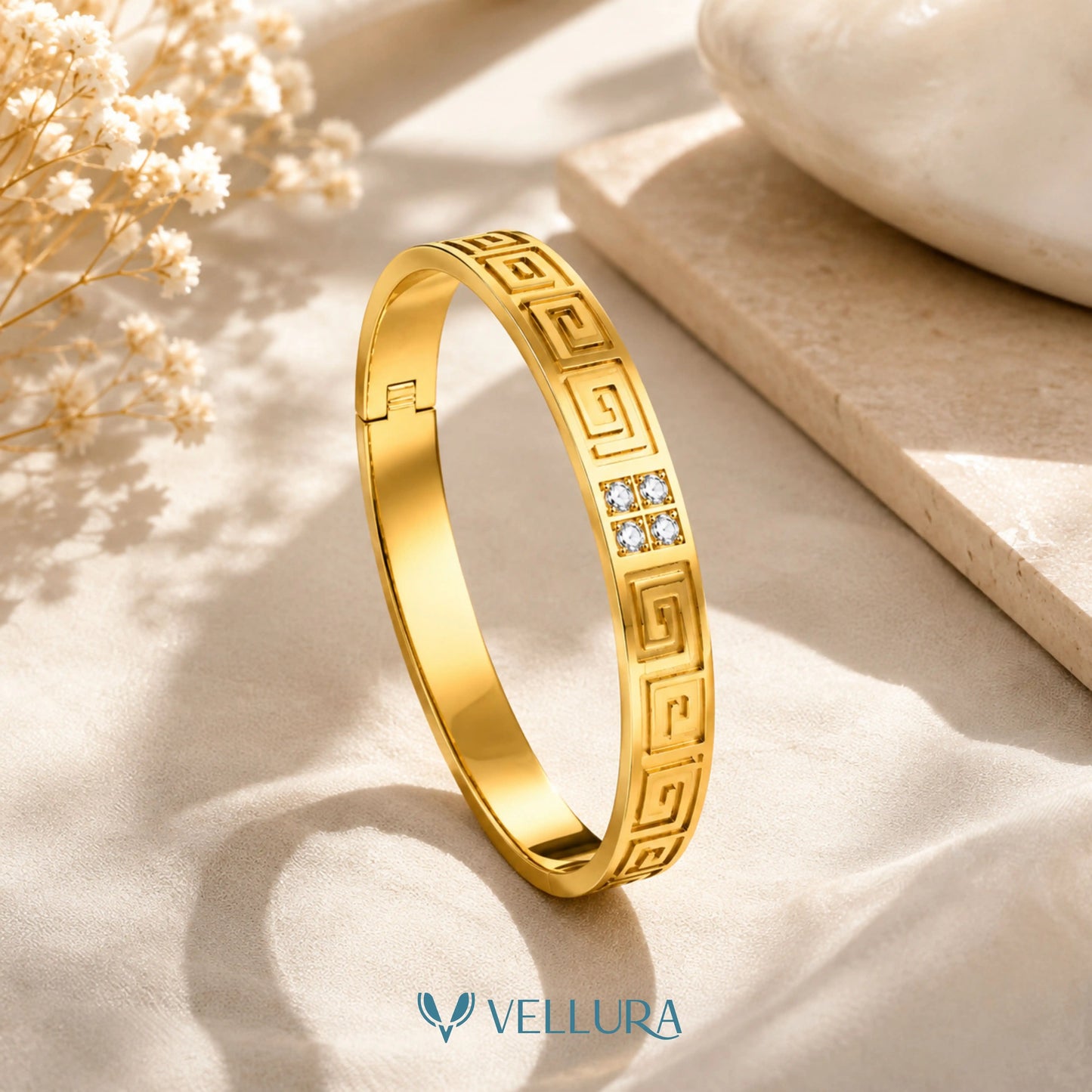 Greek Key Studded Gold Bracelet VEL003