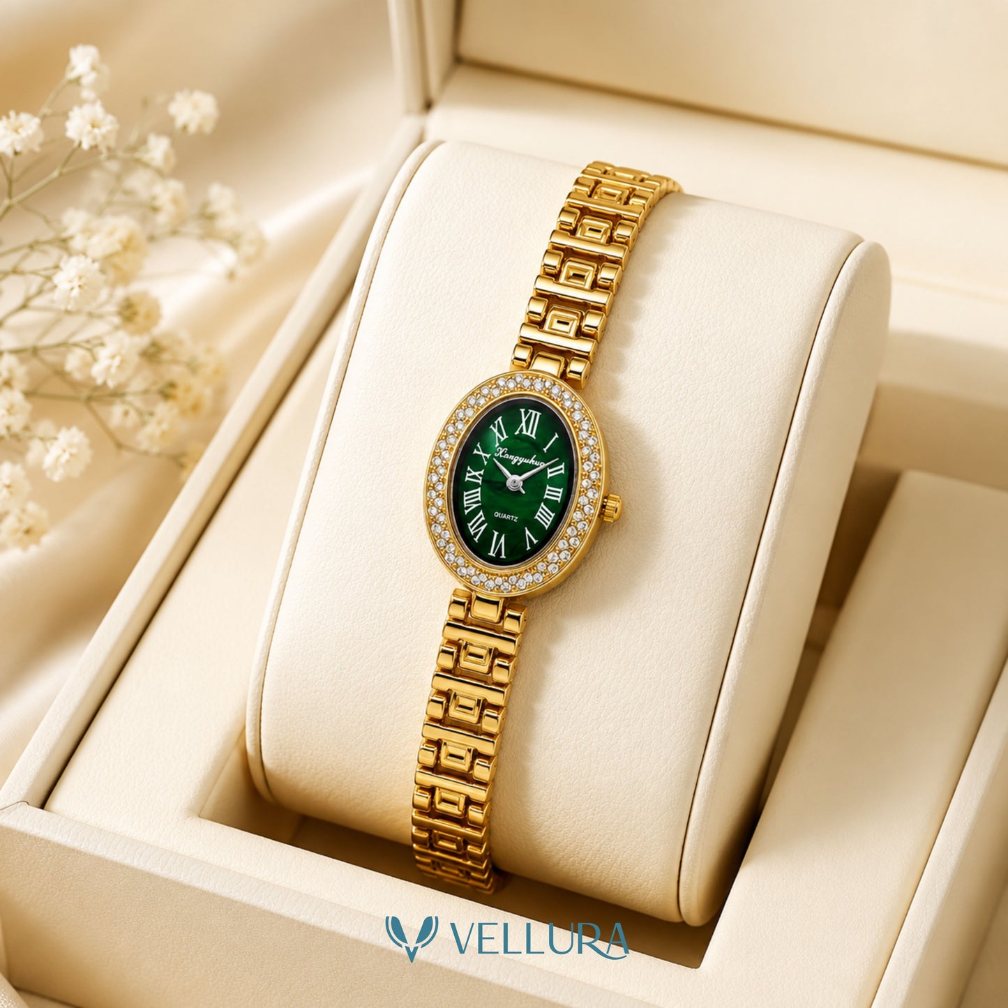 Green Oval Gold Watch
