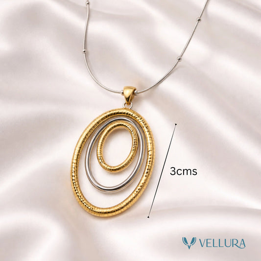 Dual Tone Oval Pendant Necklace