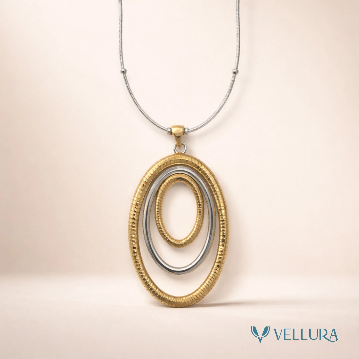 Dual Tone Oval Pendant Necklace