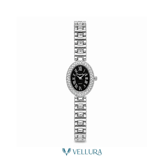 Silver Black Oval Watch