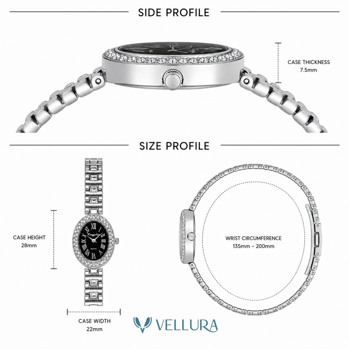 Silver Black Oval Watch