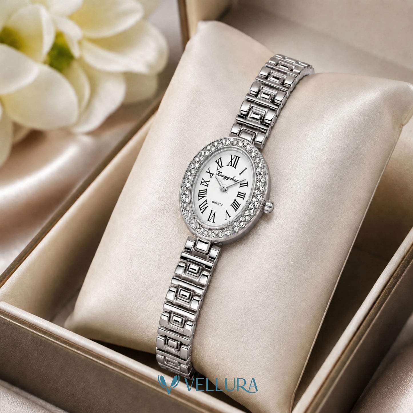 Silver White Oval Watch
