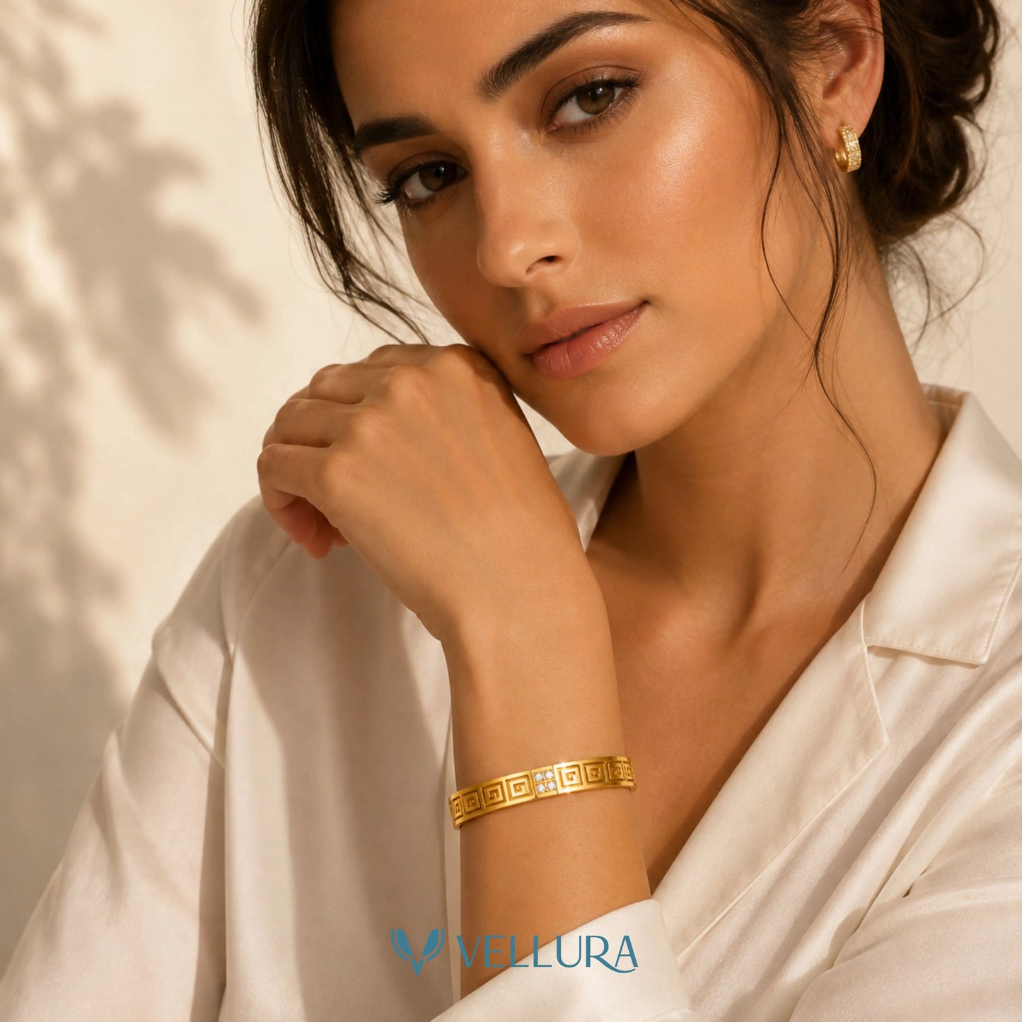 Greek Key Studded Gold Bracelet VEL003