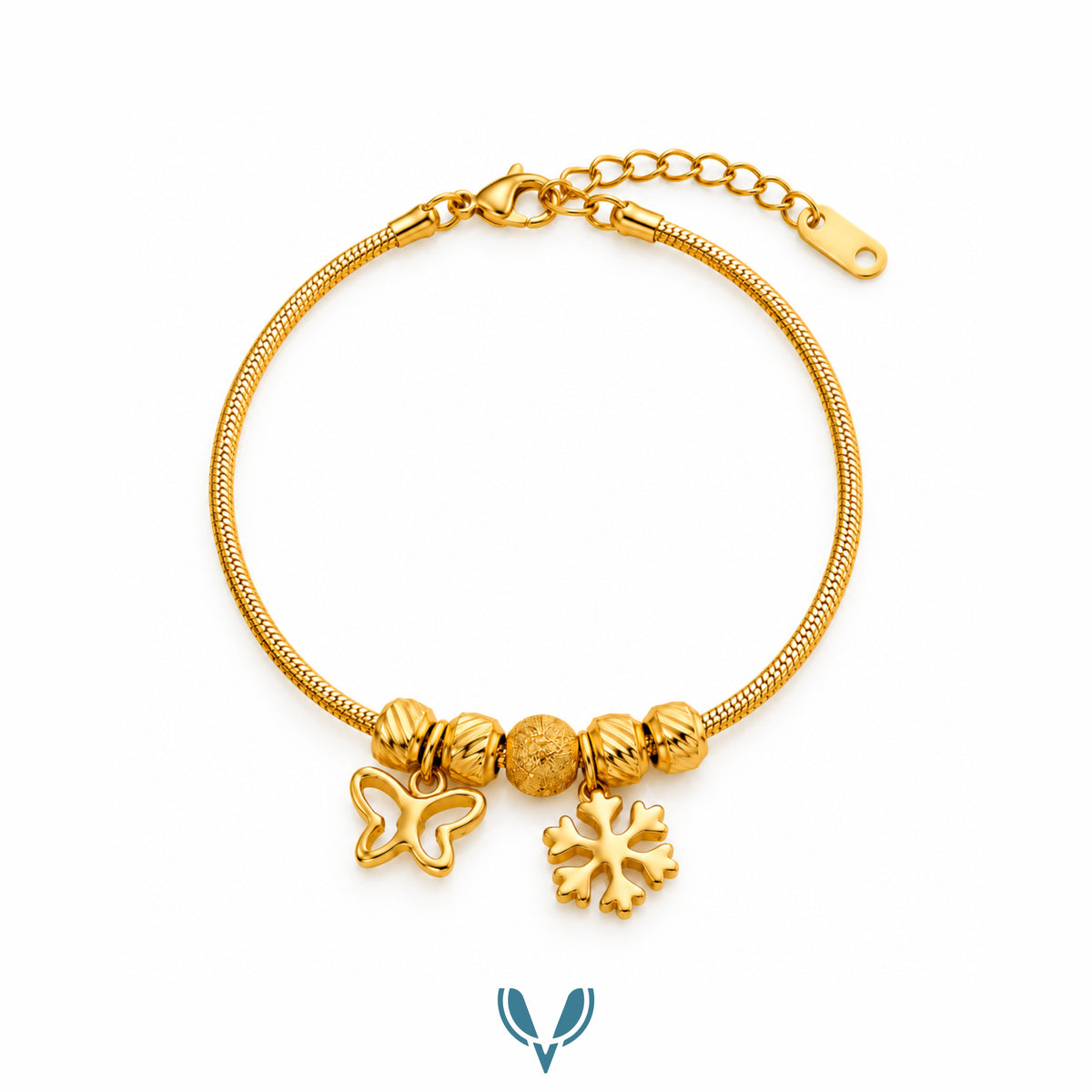 Gold Butterfly & Snowflake Charm Bracelet