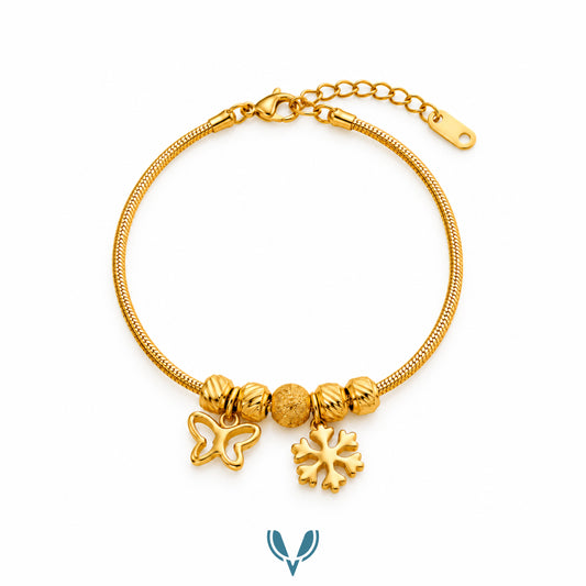 Gold Butterfly & Snowflake Charm Bracelet