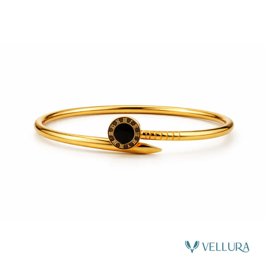Gold Nail Bracelet with Black Dial