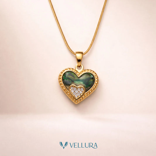 Heart Pendant Necklace with Emerald Green Accent