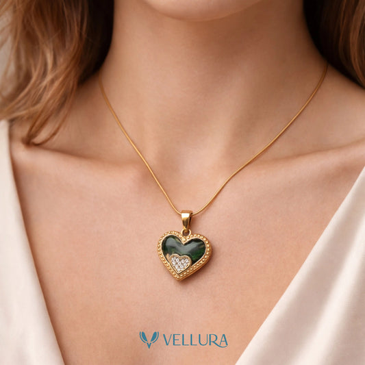 Heart Pendant Necklace with Emerald Green Accent