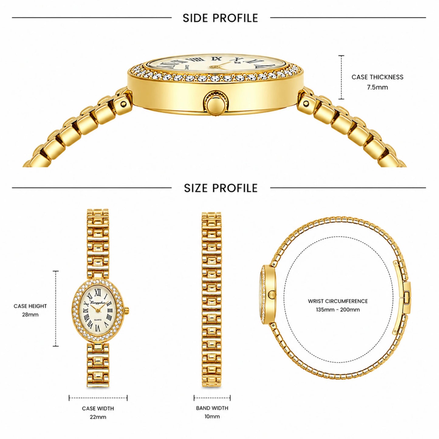 Gold White Oval  Watch