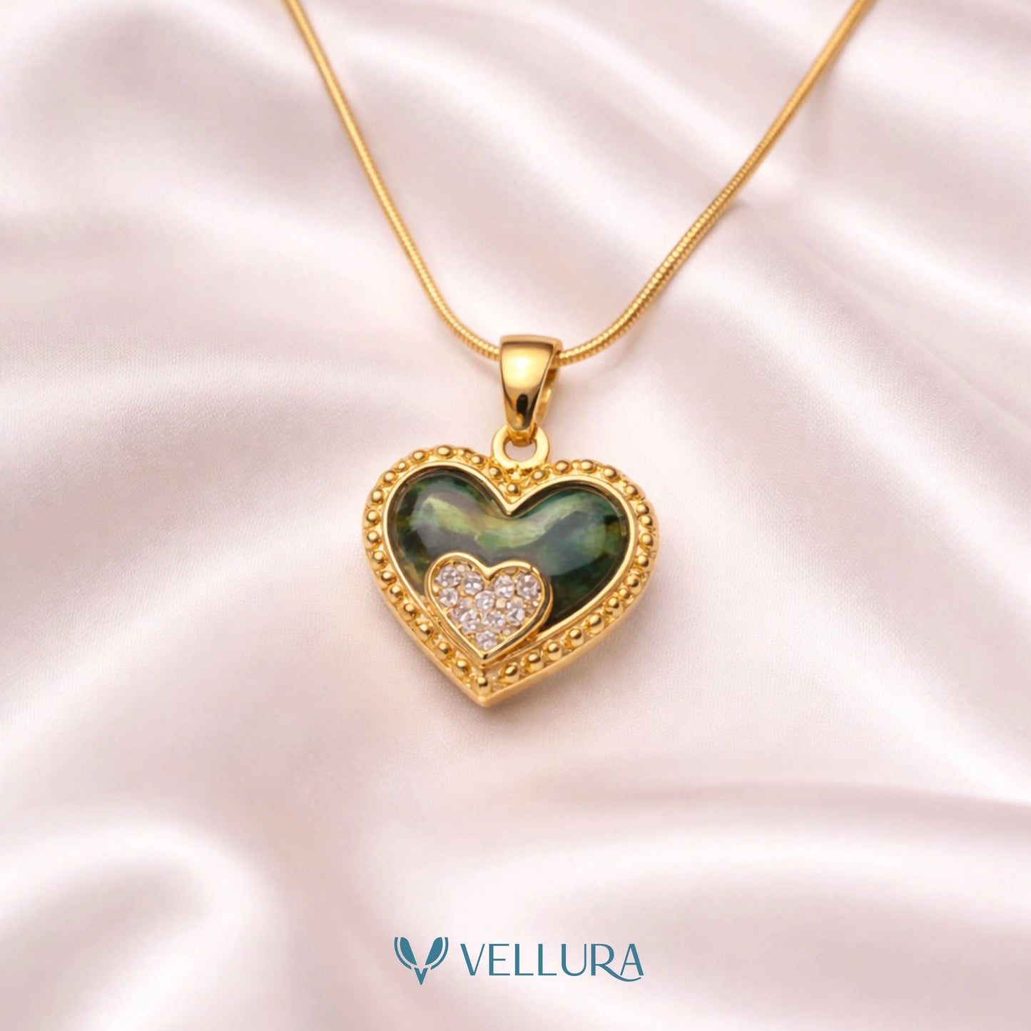 Heart Pendant Necklace with Emerald Green Accent