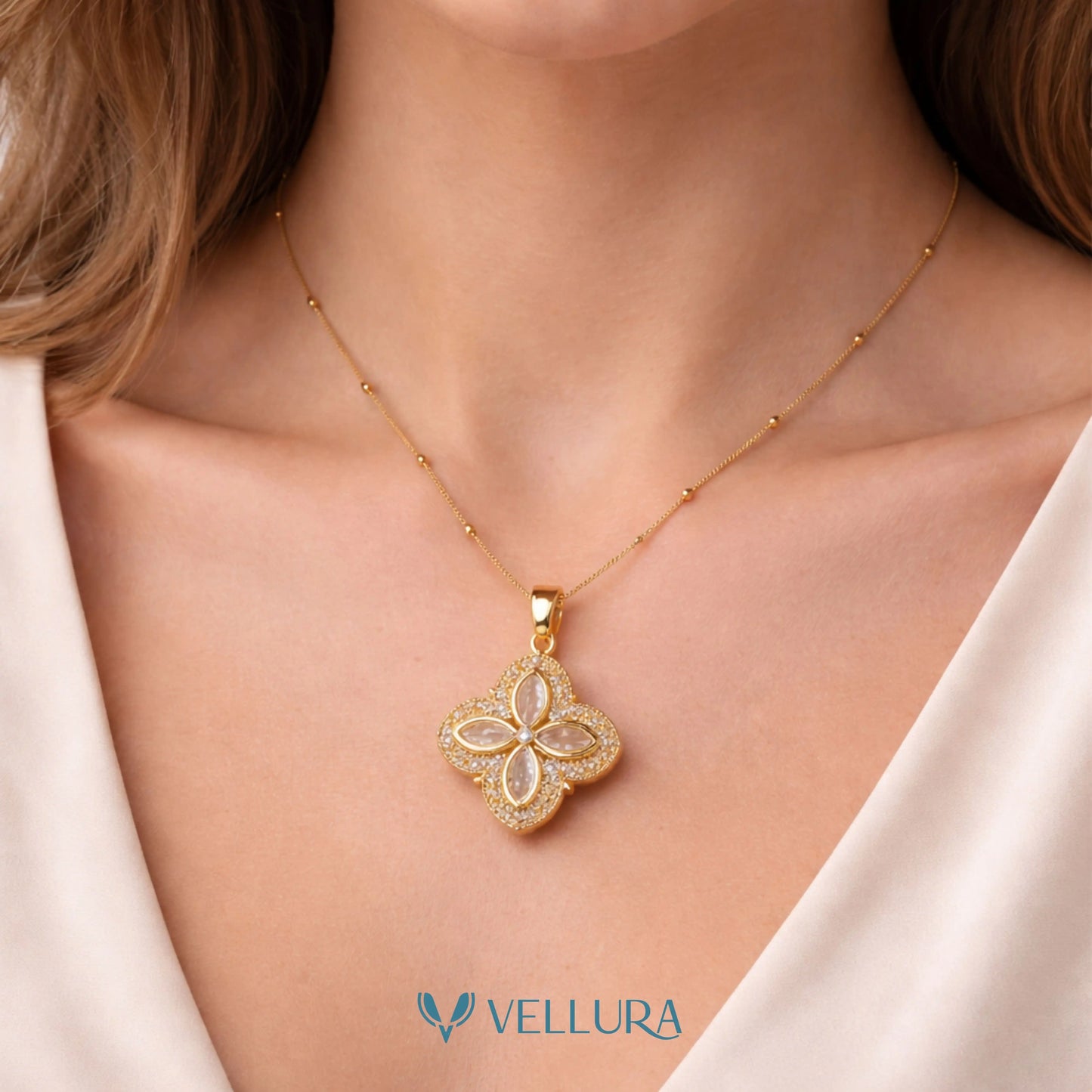 Clover Pendant Necklace-Studded