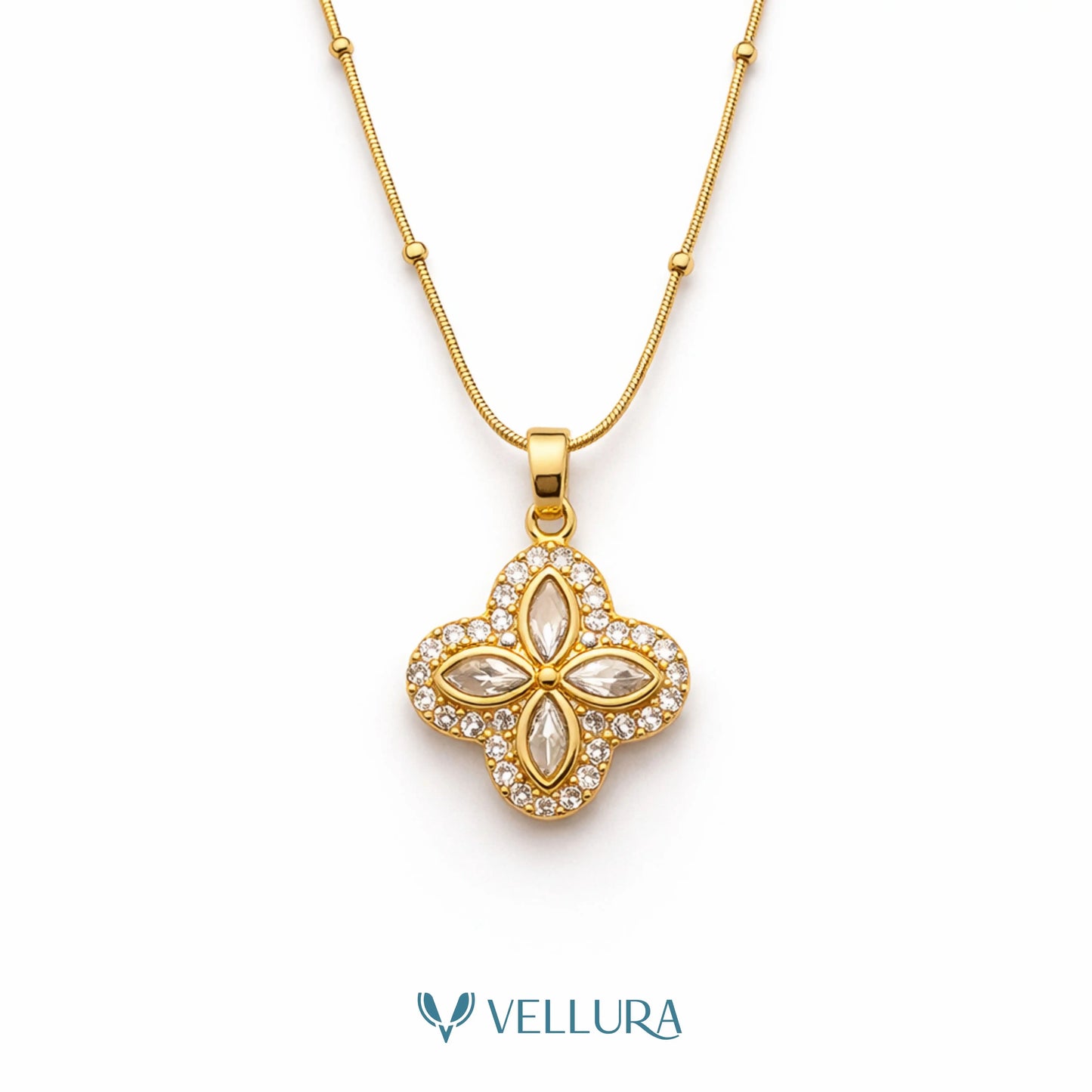Clover Pendant Necklace-Studded