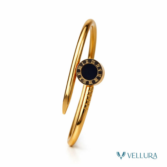 Gold Nail Bracelet with Black Dial