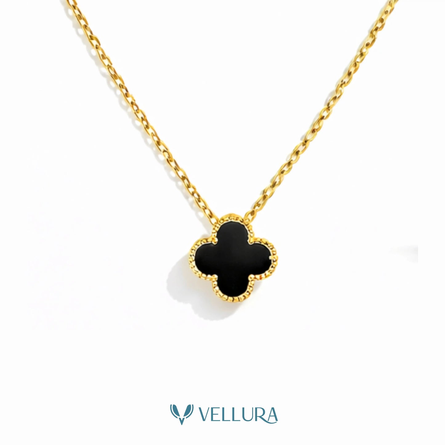 Black Quatrefoil Necklace Set-Necklace, Earrings and Bracelet