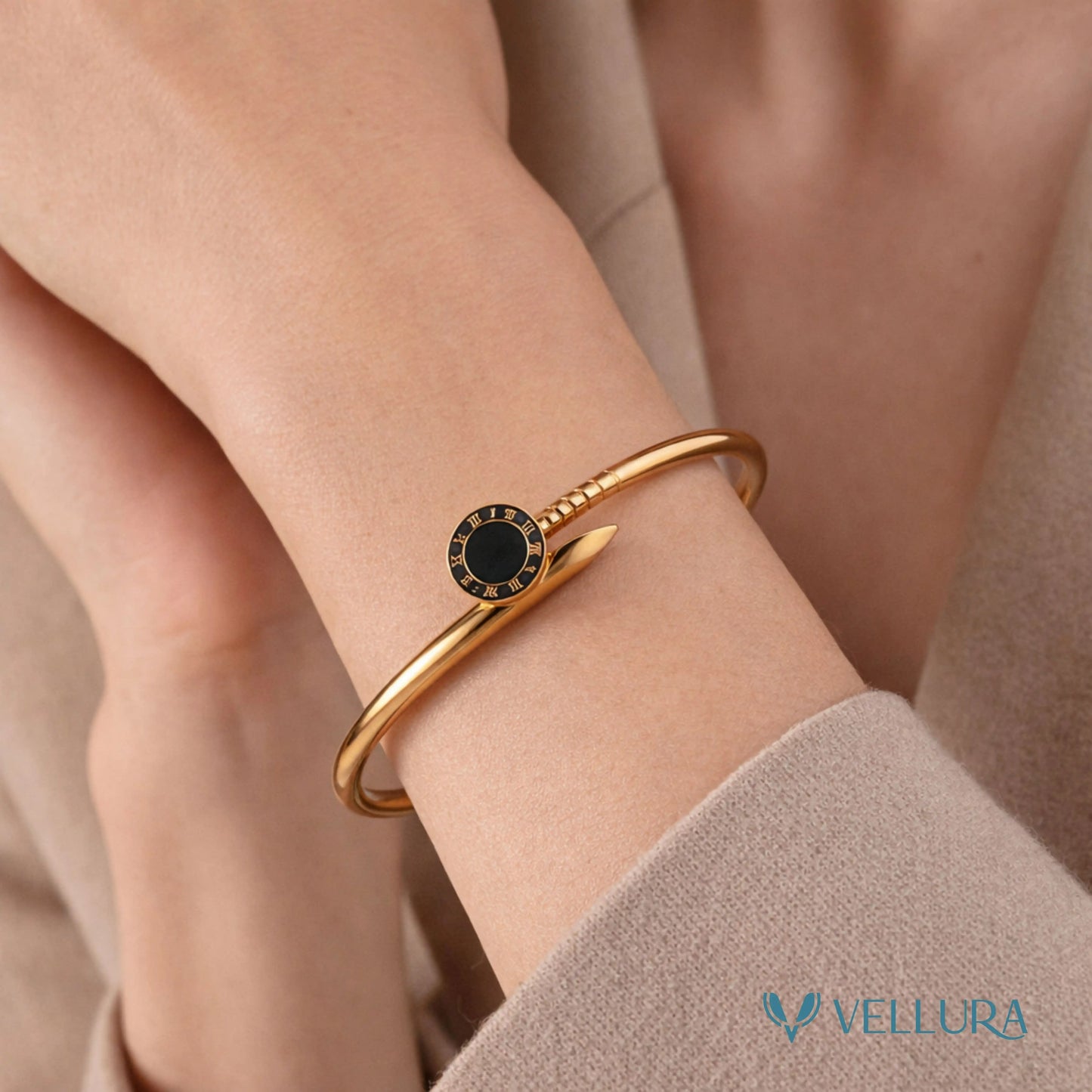 Gold Nail Bracelet with Black Dial