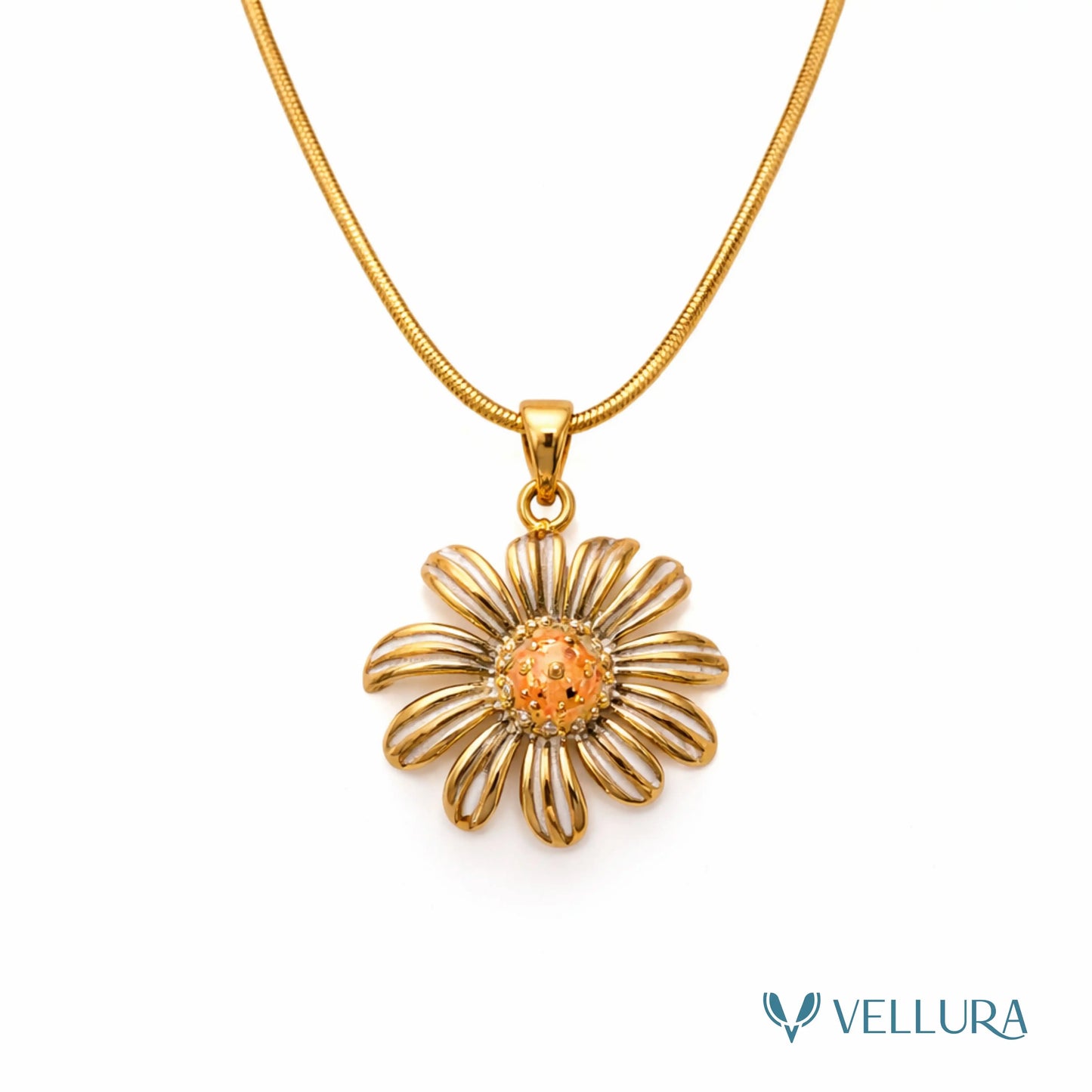Gold Daisy Flower Pendant Necklace