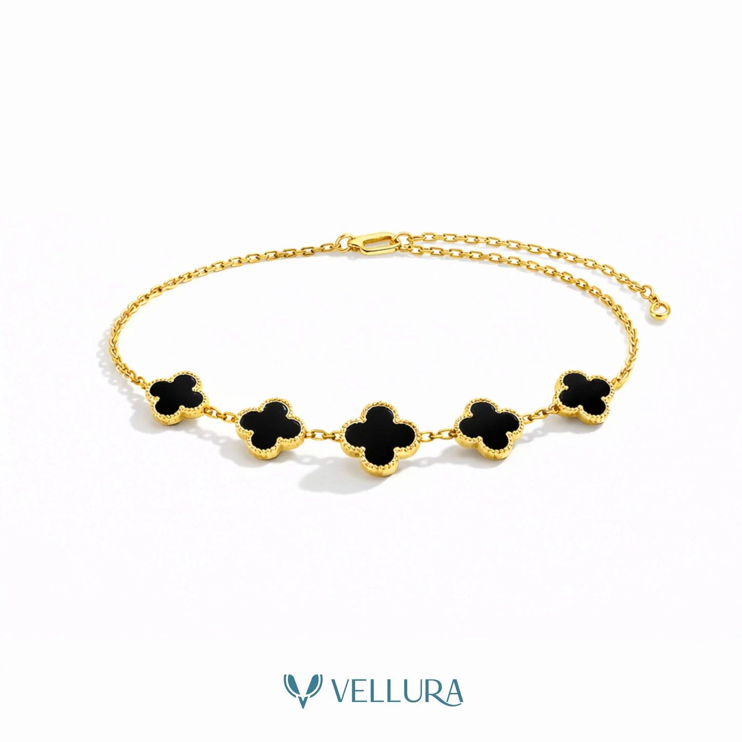 Black Quatrefoil Necklace Set-Necklace, Earrings and Bracelet