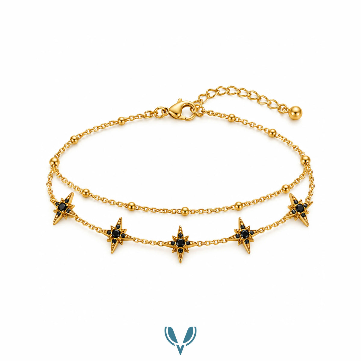 Gold Black Star Charm Layered Bracelet