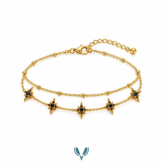 Gold Black Star Charm Layered Bracelet