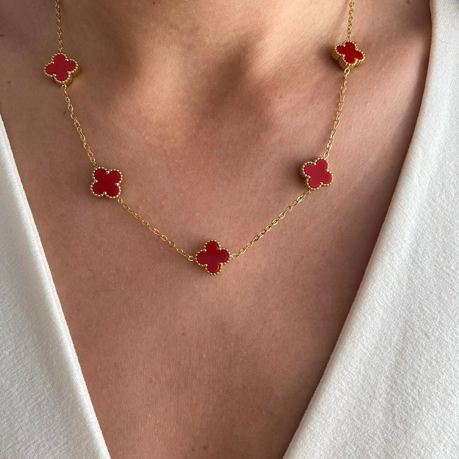 5 Motif's Red Necklace-Adjustable