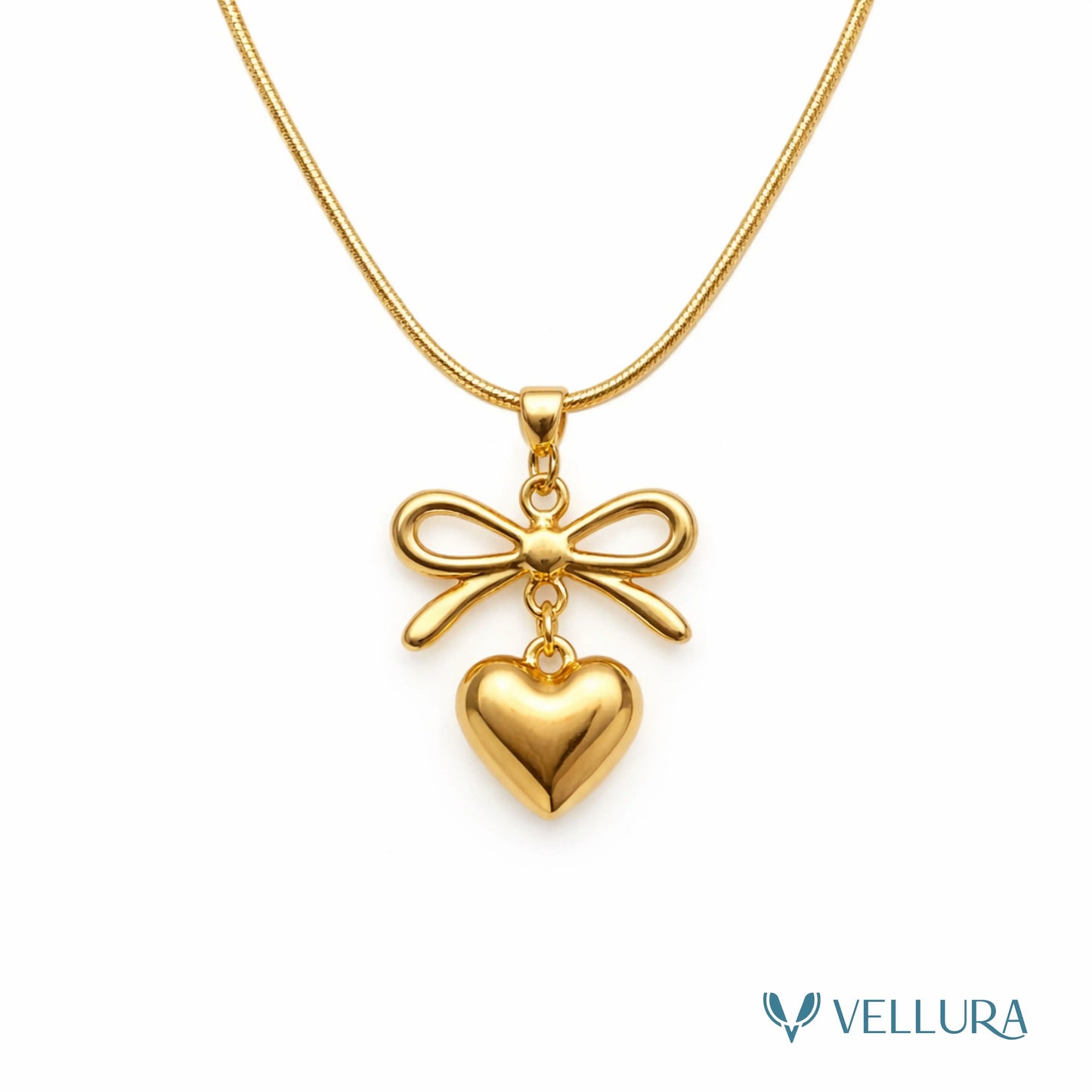 Gold Bow Heart Necklace & Earrings Set