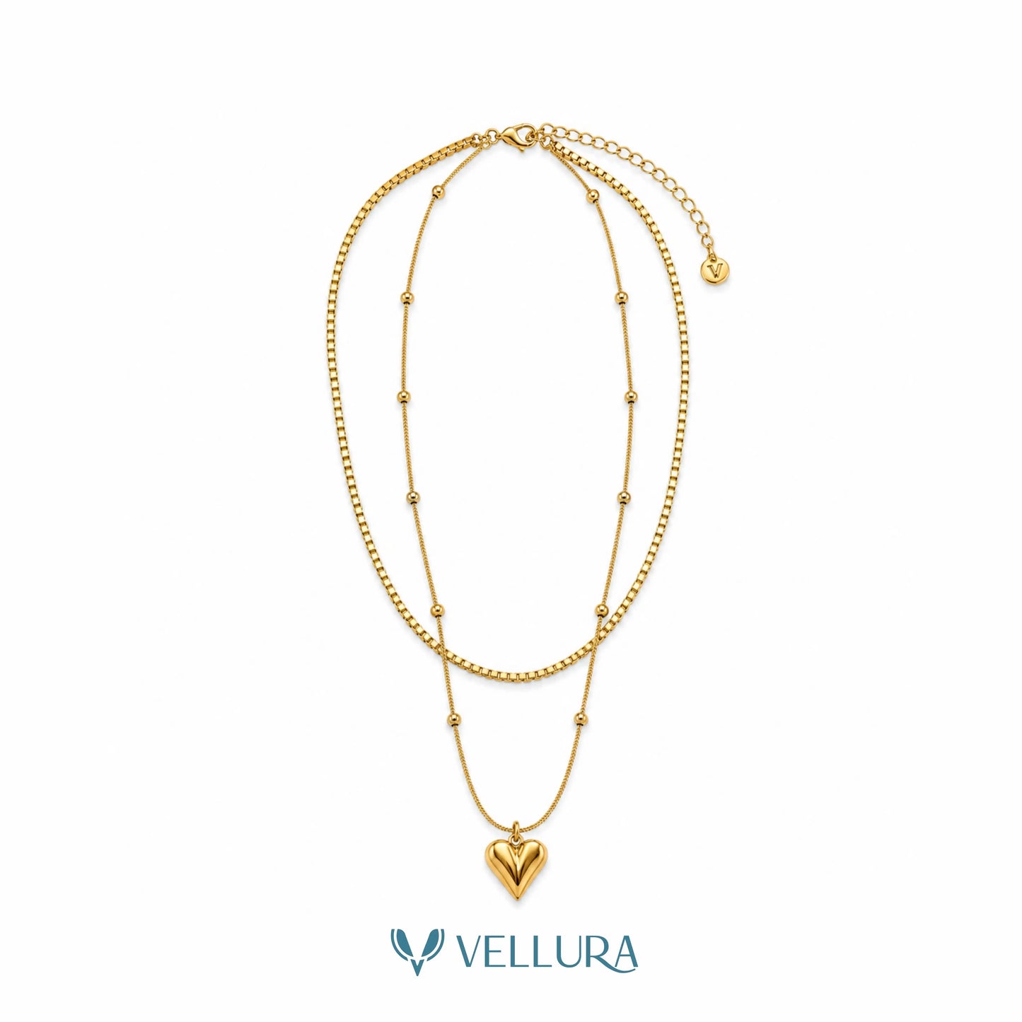 Layered Heart Pendant Necklace with Tennis chain