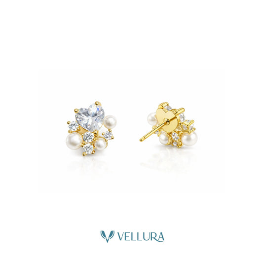 Heart Crystal & Pearl Stud Earrings