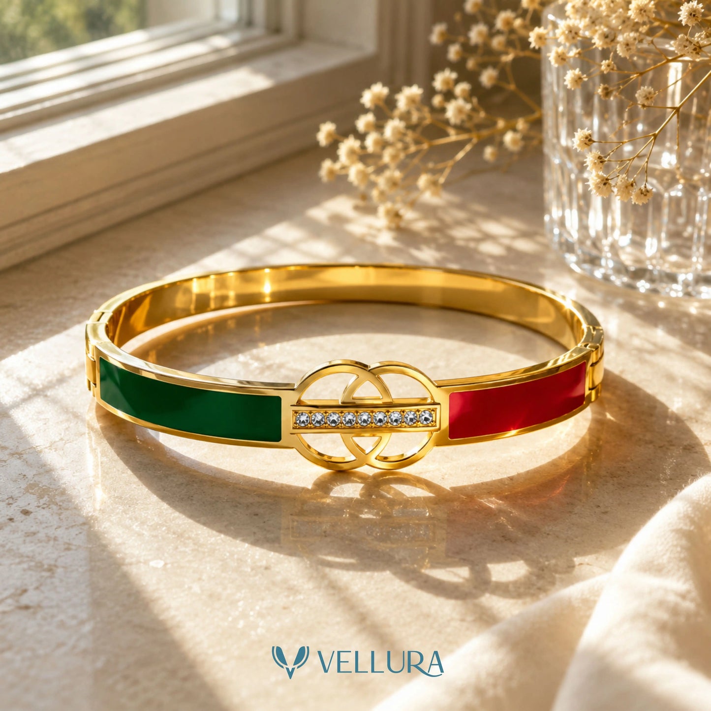Luxury Red & Green Enamel Bracelet