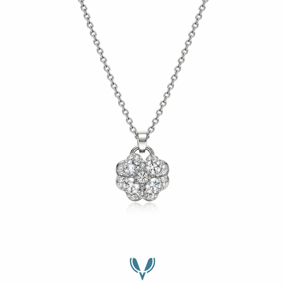 Silver Four Leaf Clover CZ Necklace