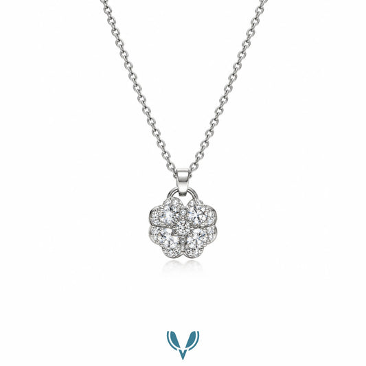 Silver Four Leaf Clover CZ Necklace