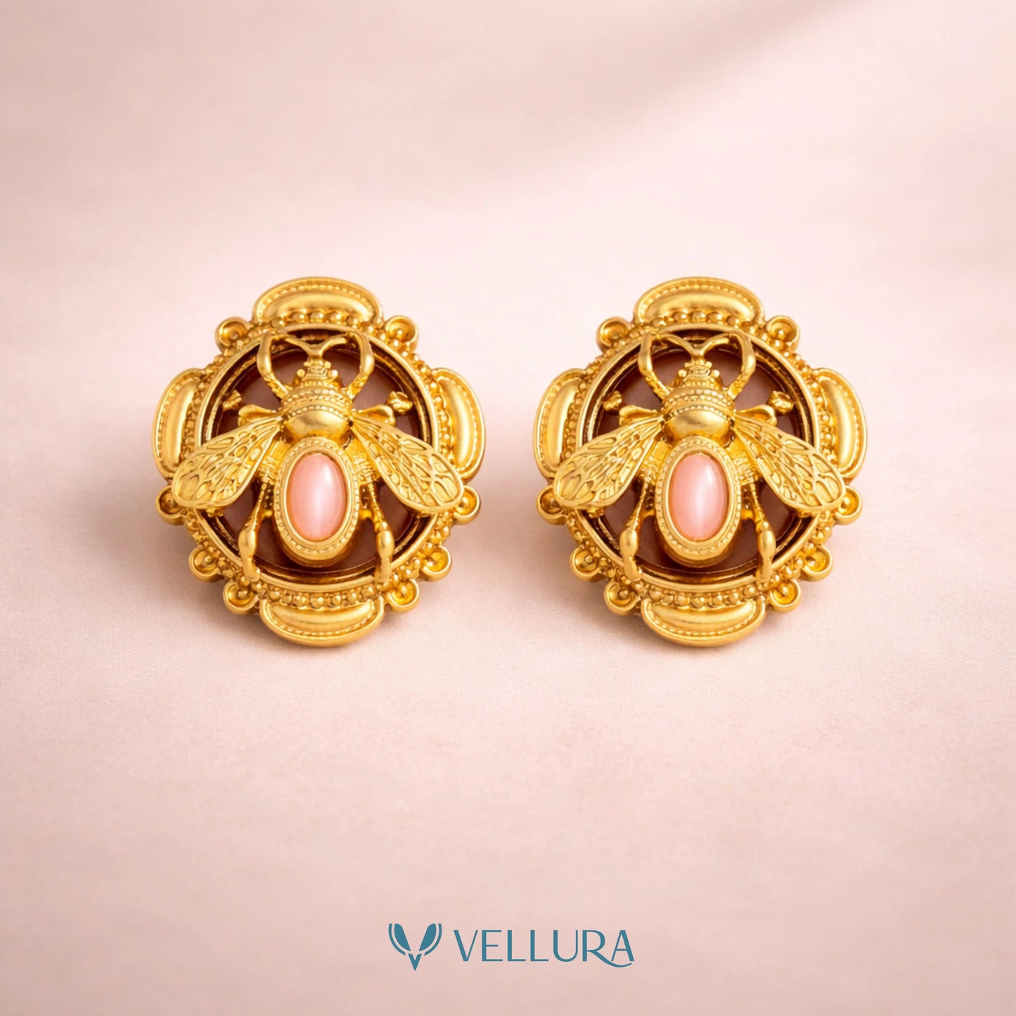 Gold Bee Motif Statement Stud Earrings