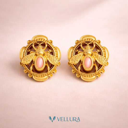 Gold Bee Motif Statement Stud Earrings
