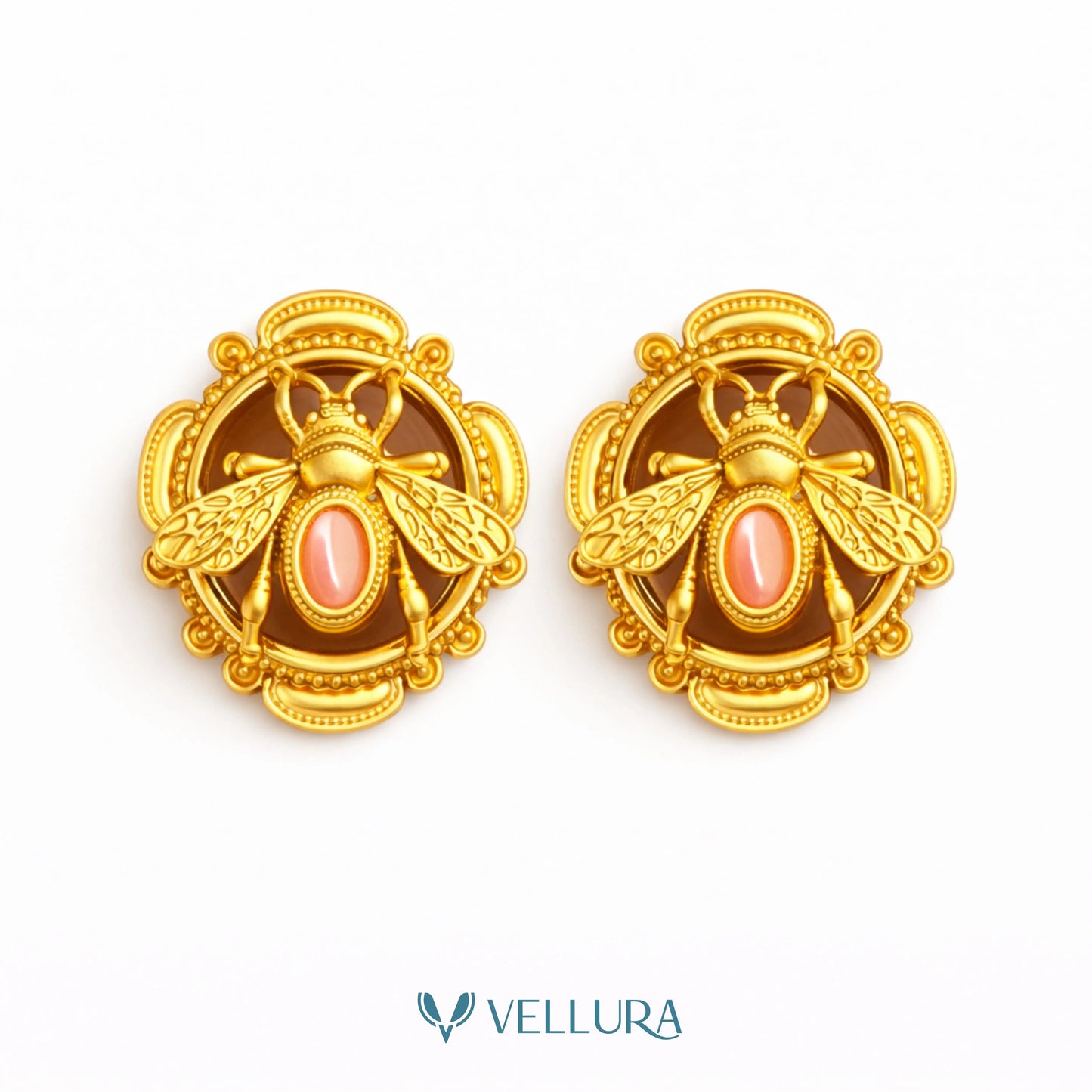 Gold Bee Motif Statement Stud Earrings