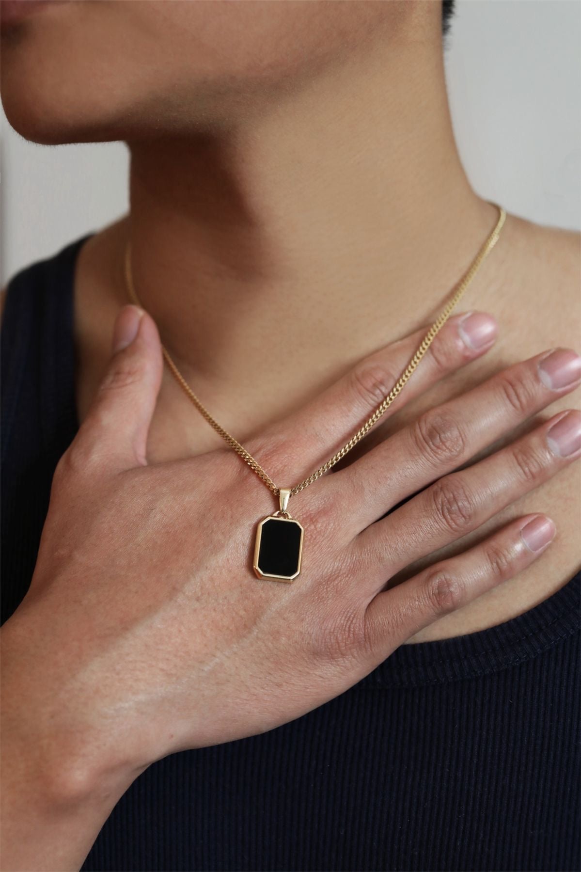 Black Onyx Unisex Pendant Necklace