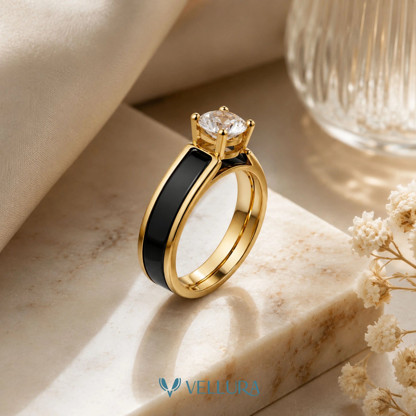 Black Enamel Solitaire Ring