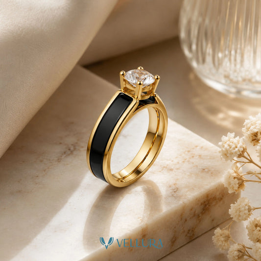 Black Enamel Solitaire Ring
