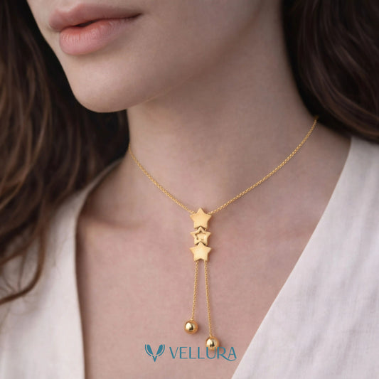 Triple Star Drop Gold Necklace