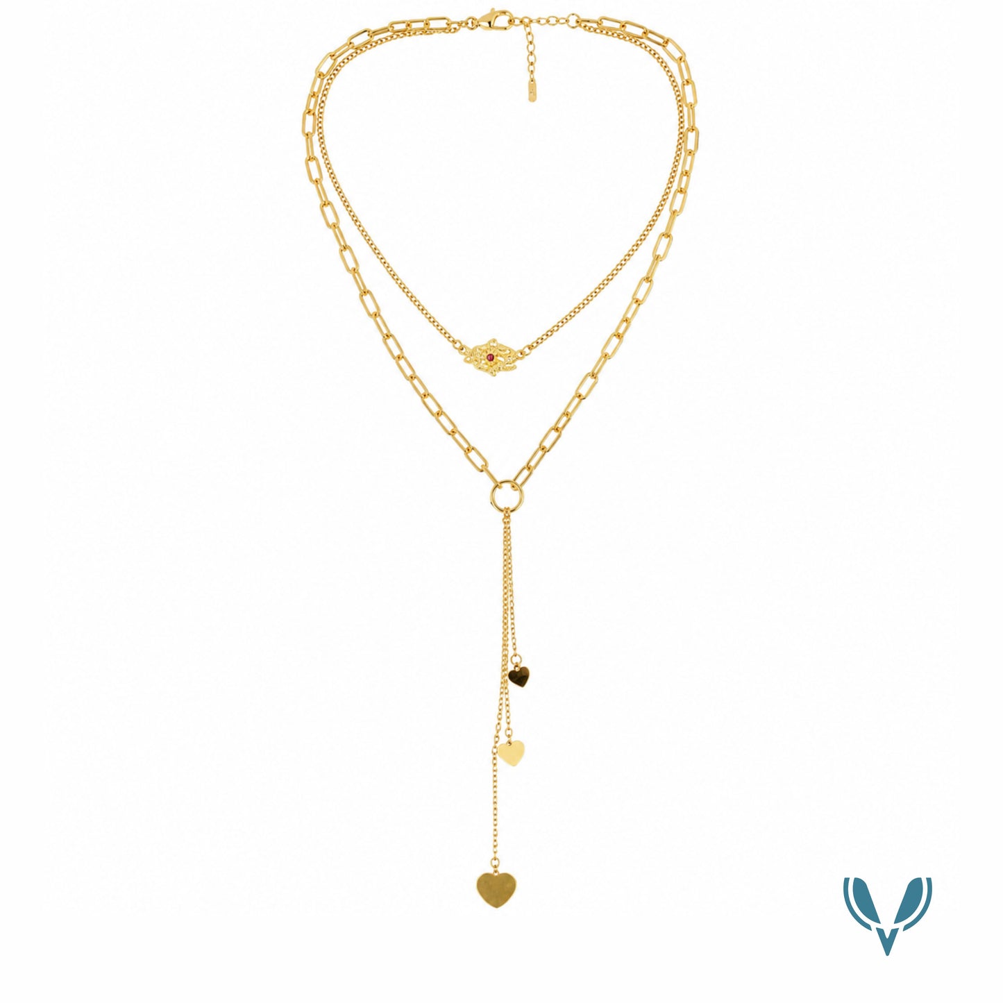 Long Drop Layered Heart Necklace
