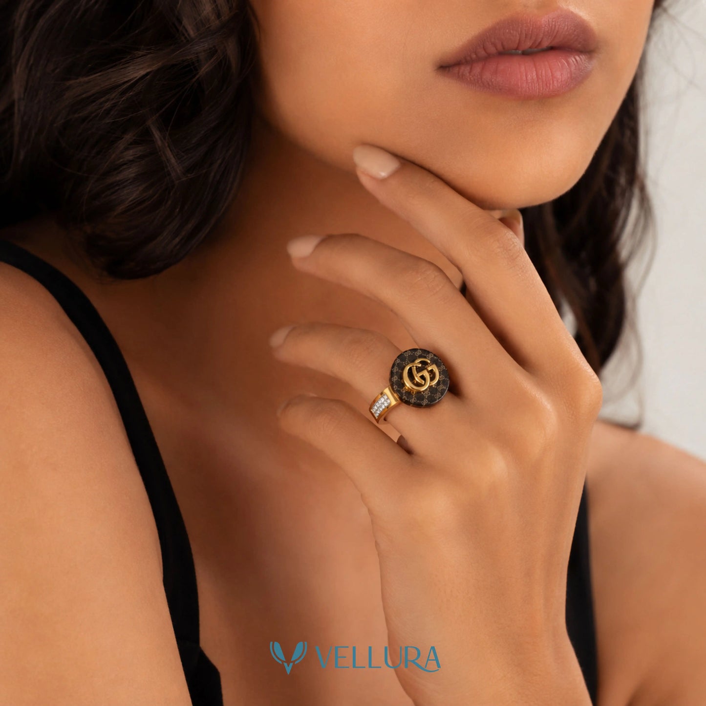 GG Black Designer Monogram Ring