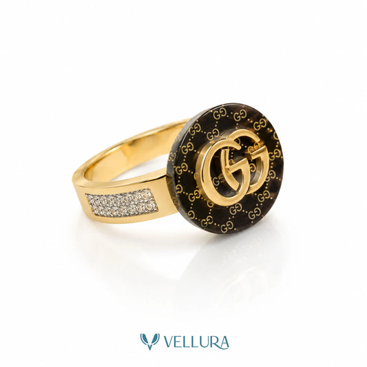 GG Black Designer Monogram Ring