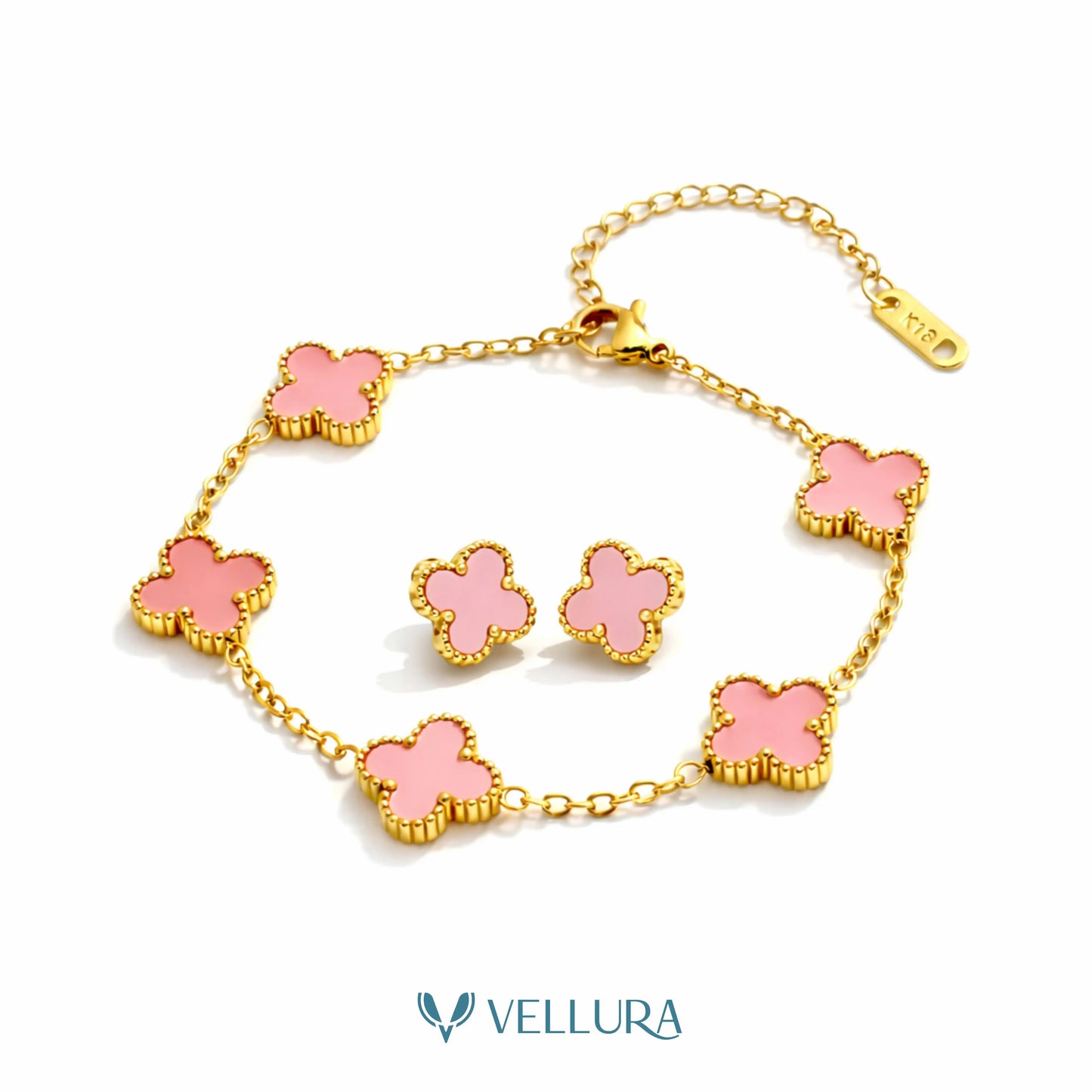 pink Necklace Set with Earrings & Bracelet