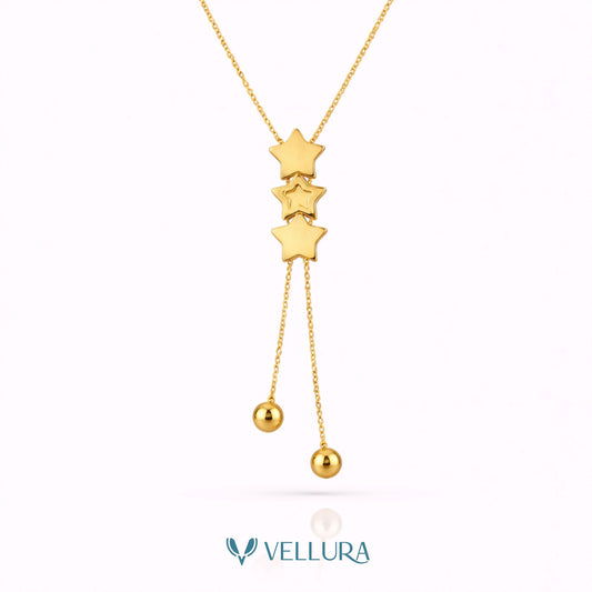 Triple Star Drop Gold Necklace