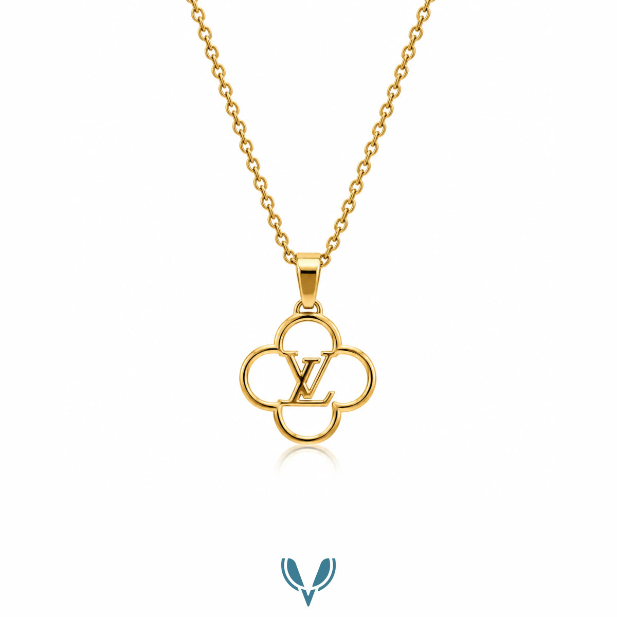 Gold LV; Clover Pendant Necklace