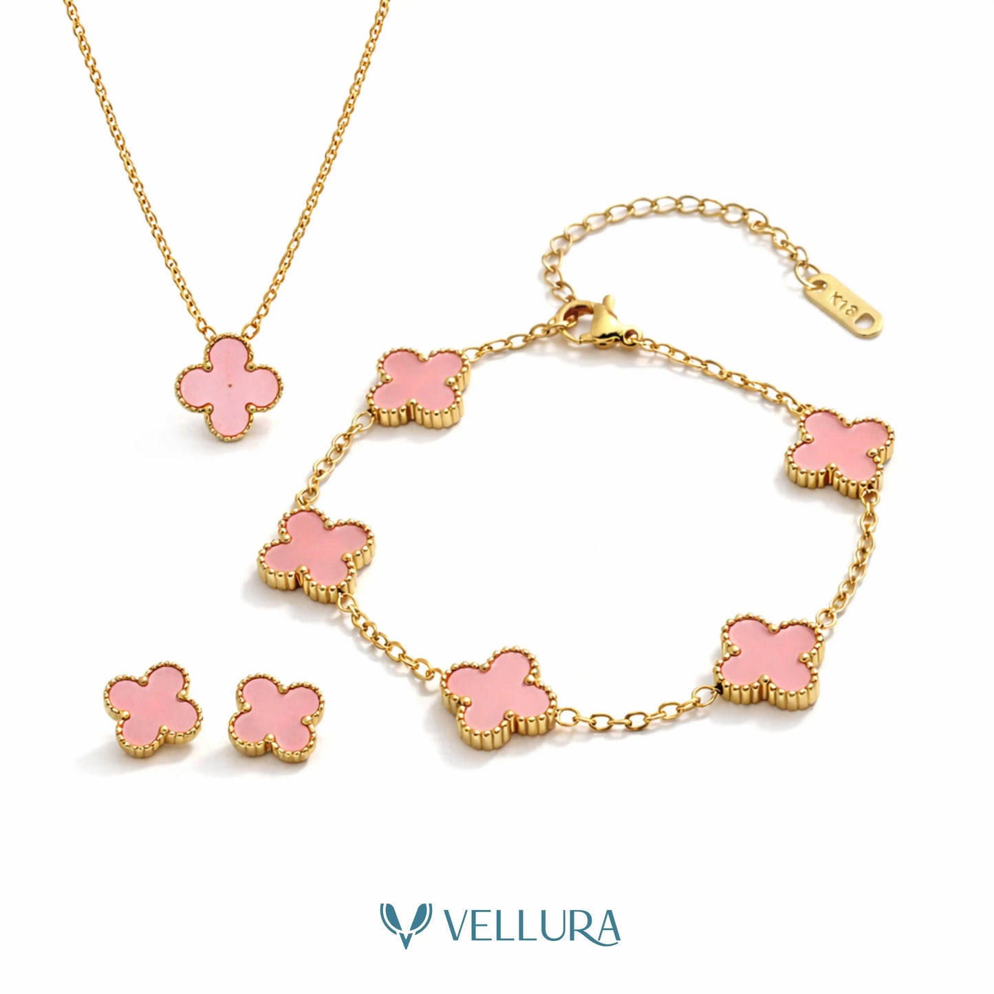 pink Necklace Set with Earrings & Bracelet