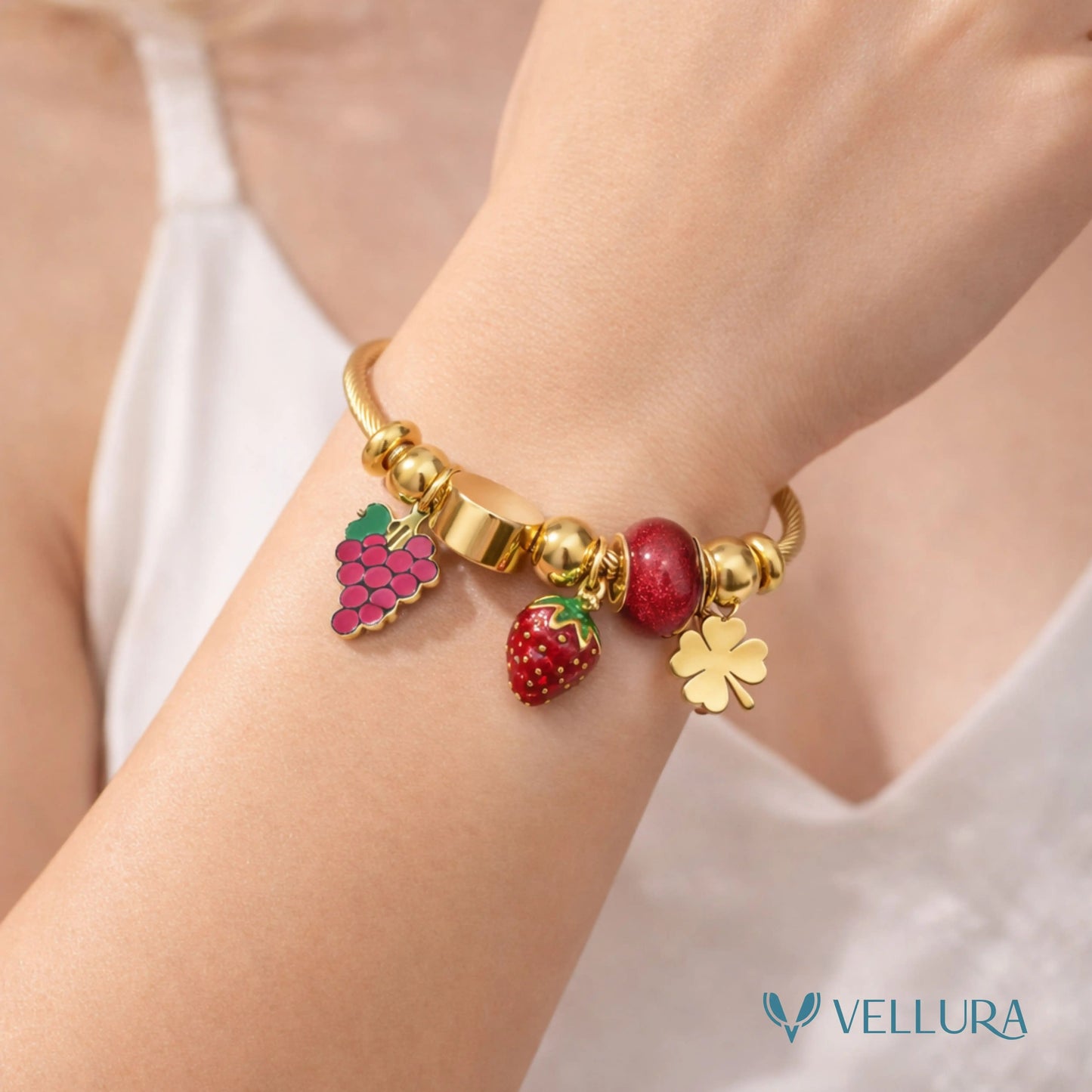 Gold Fruit Charm Bracelet