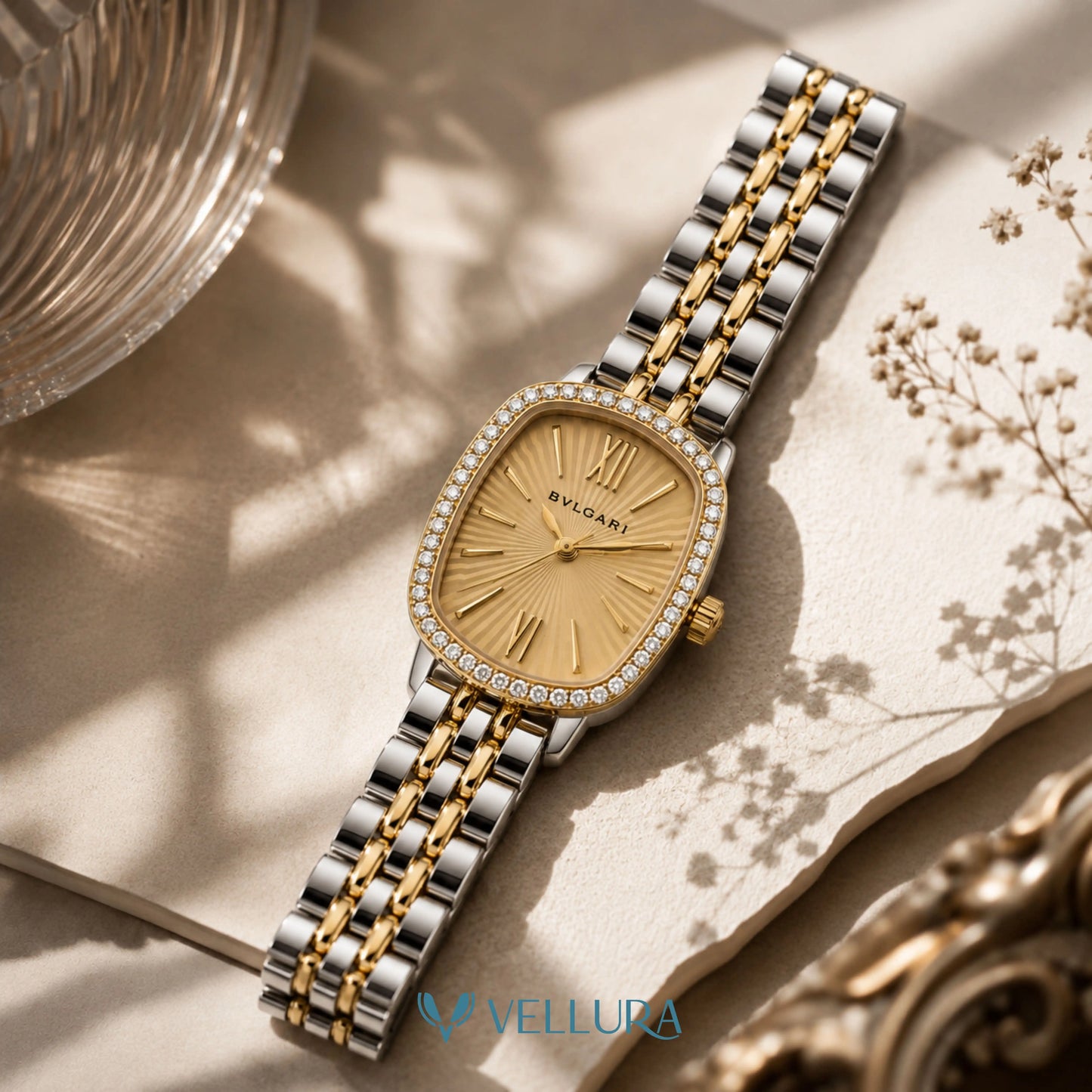 Royale Dual Tone Crystal Watch-Bvalgari Insipred