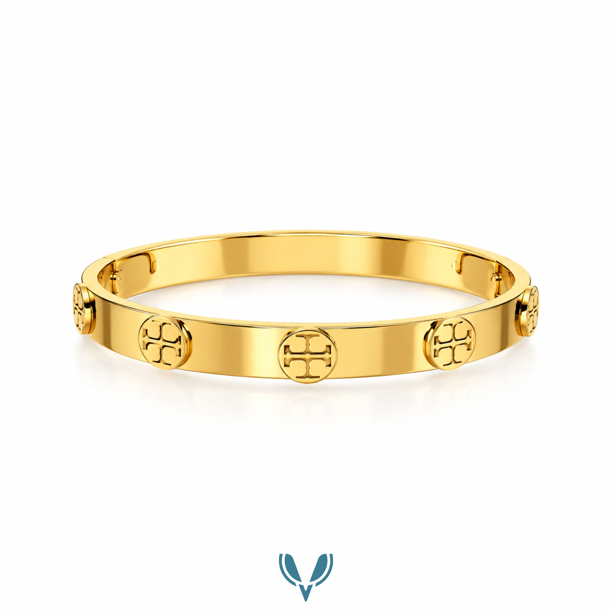 Gold Medallion Motif Bangle Bracelet