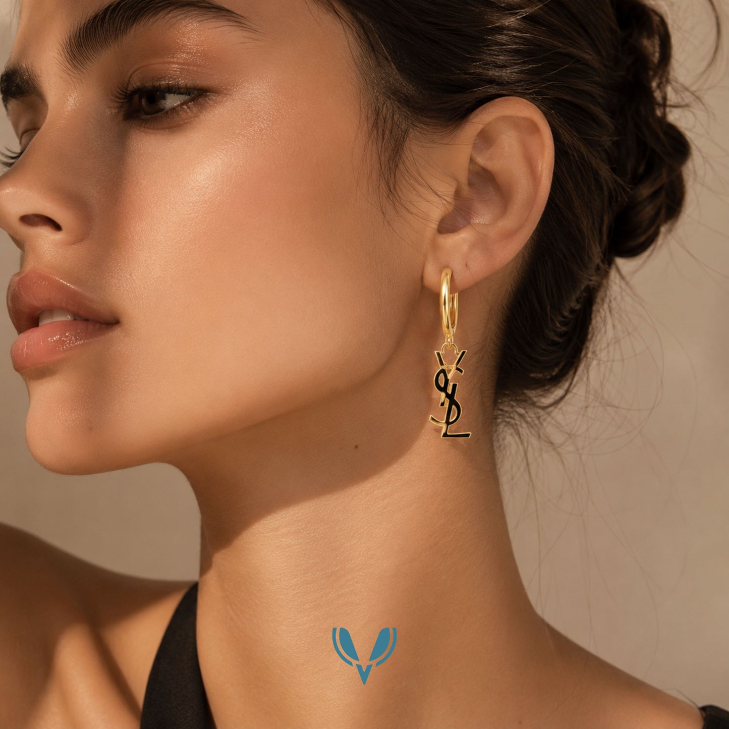 YSL' Inspired Black Logo Hoop Earrings
