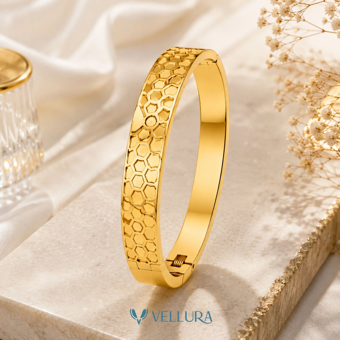 Honeycomb Texture Gold Bracelet